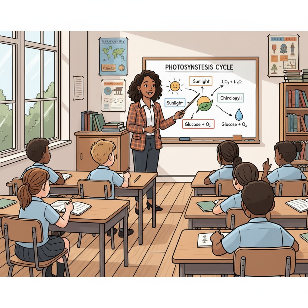 A formal education classroom scene highlighting the process of knowledge transfer with cultural awareness implications.