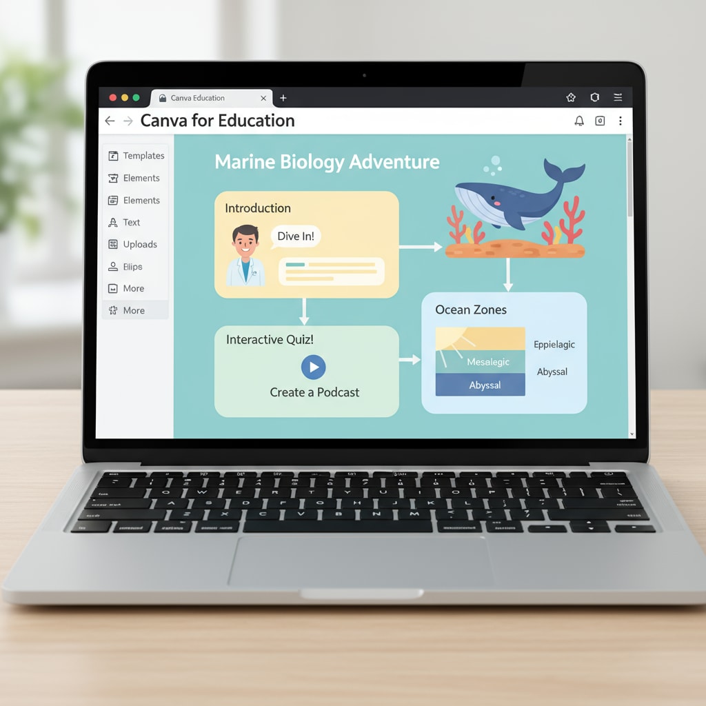 A teacher using Canva for Education to enhance teaching efficiency and manage time while creating a lesson plan.