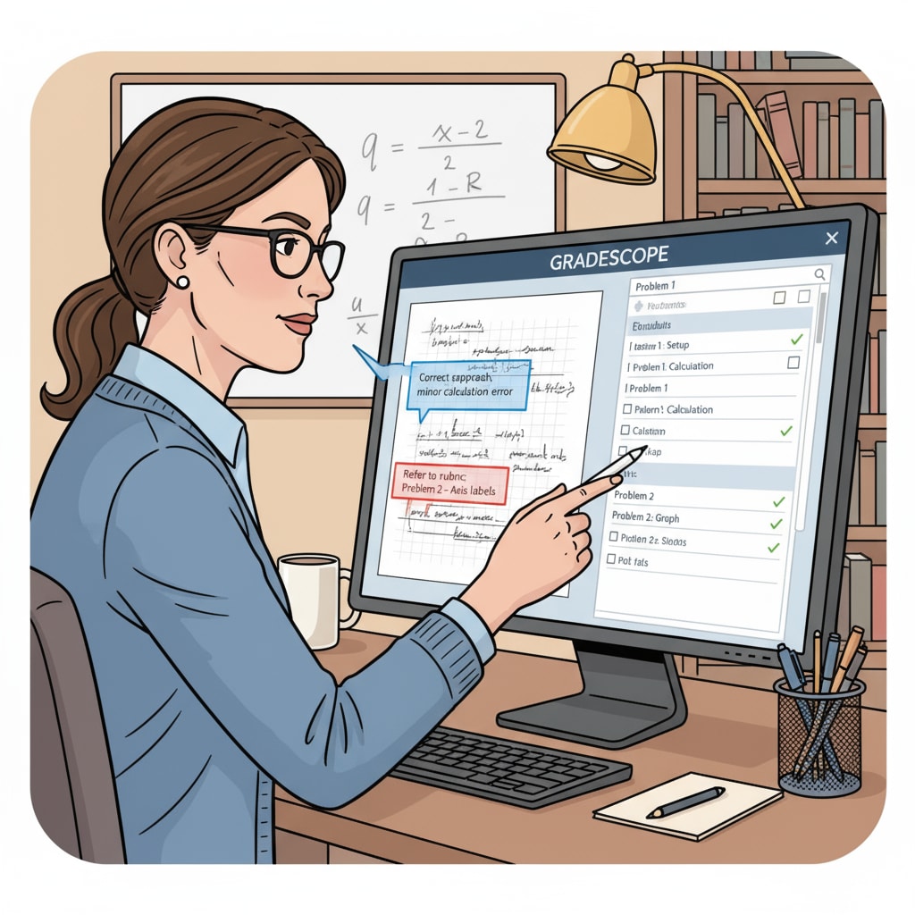 A teacher using Gradescope to automate grading and improve teaching efficiency while managing time effectively.