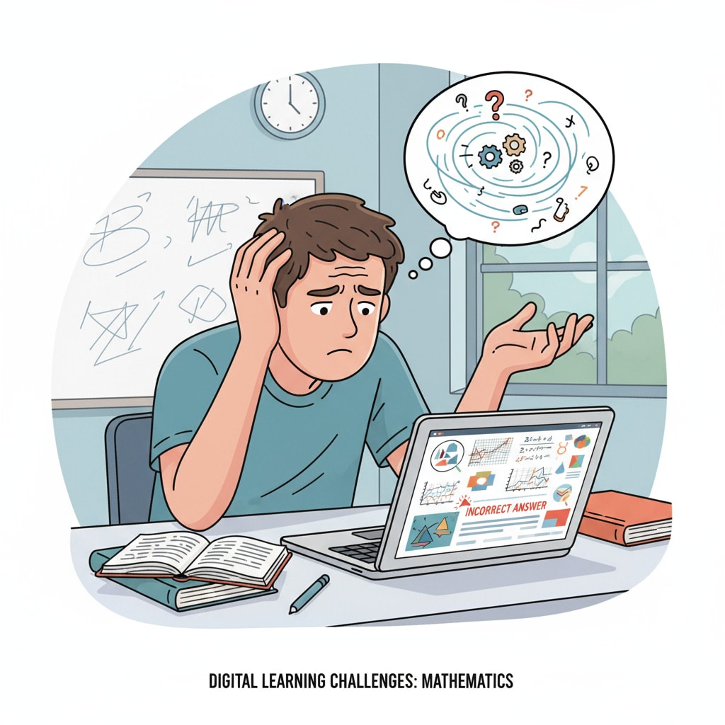A student struggling with digital math learning on a Chromebook