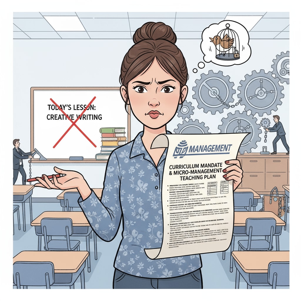 A teacher facing micro - management in the classroom, with implications for teaching autonomy and work pressure