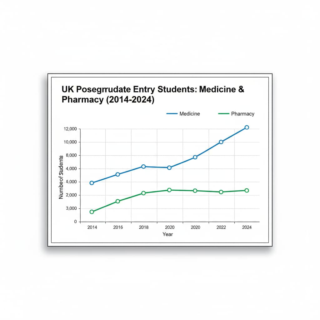 Chart comparing postgraduate entry numbers in medicine and pharmacy in the UK