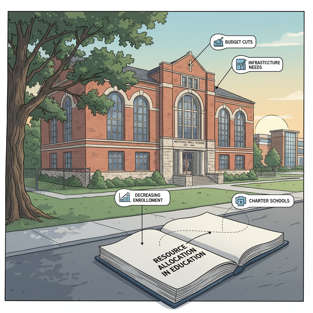A public school building affected by school districts, public schools, charter schools, and resource redistribution