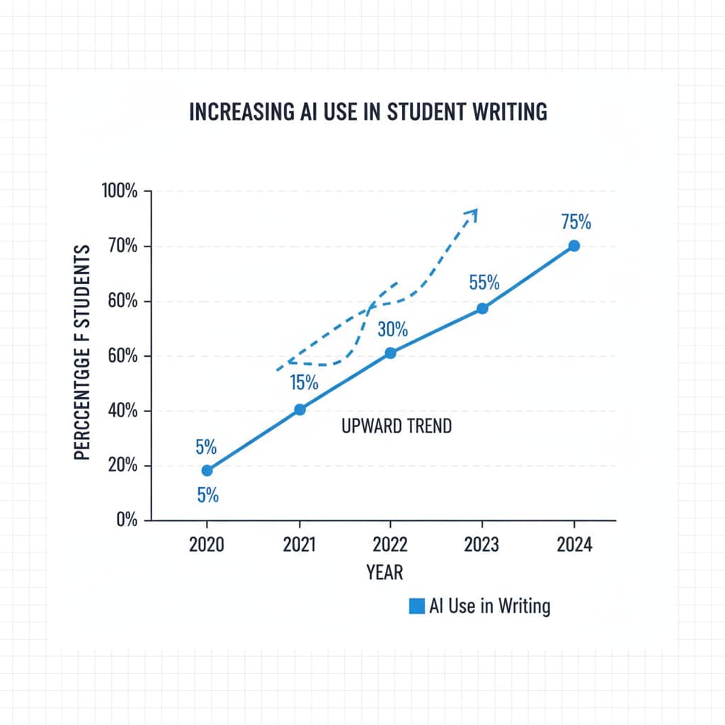 Graph depicting the growth of AI use in student writing relevant to writing instruction and AI detection