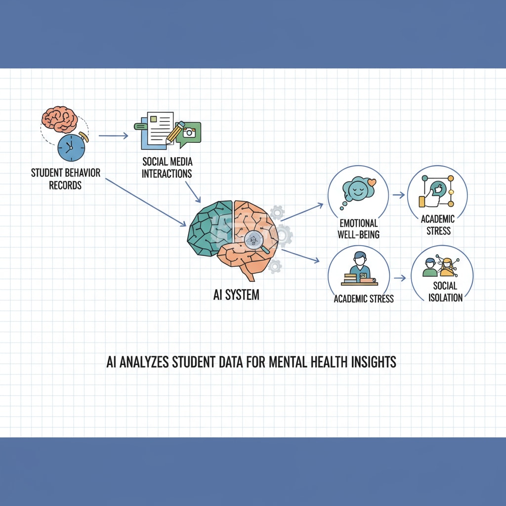 AI analyzing student data for mental health insights in K12 research