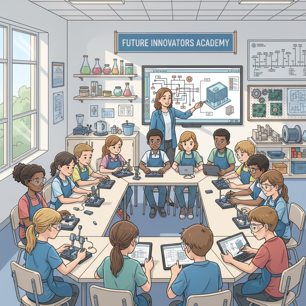 A classroom scene in a K12 professional school related to teaching methodologies, curriculum goals, and instructional design
