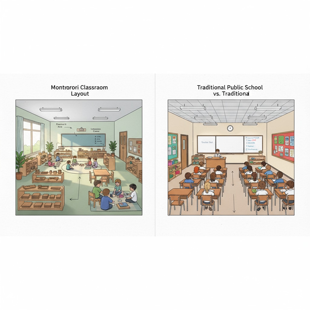 Comparison of Montessori and public school classroom layouts relevant to high-ability children's school transition and dual special education
