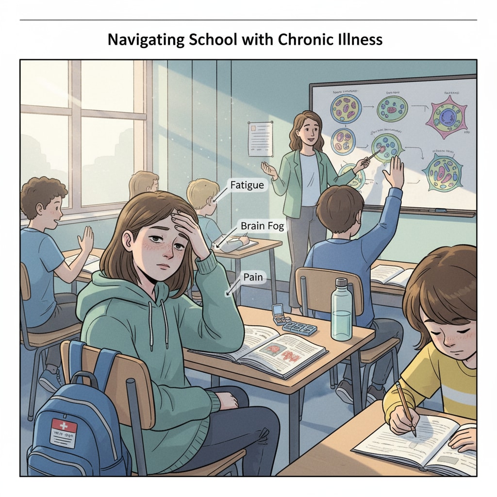 A high school student with a chronic disease in a classroom setting