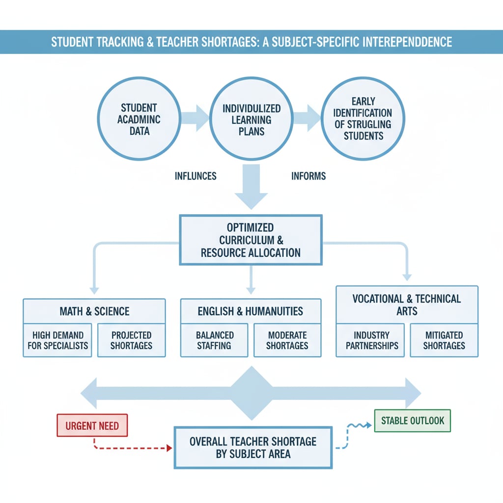 Graph showing the link between student tracking, teacher shortages, and various school subjects including mathematics education.