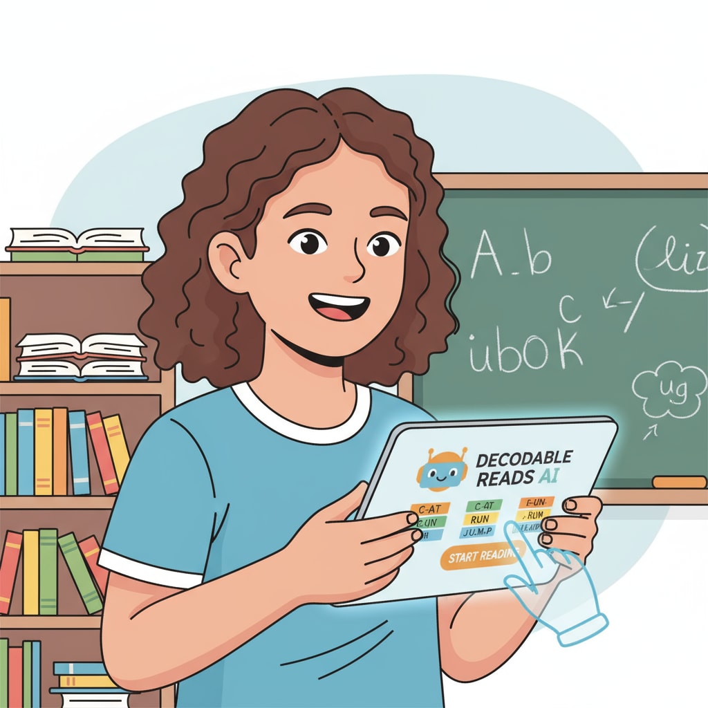 A student using AI-generated decodable reading materials in an educational setting.
