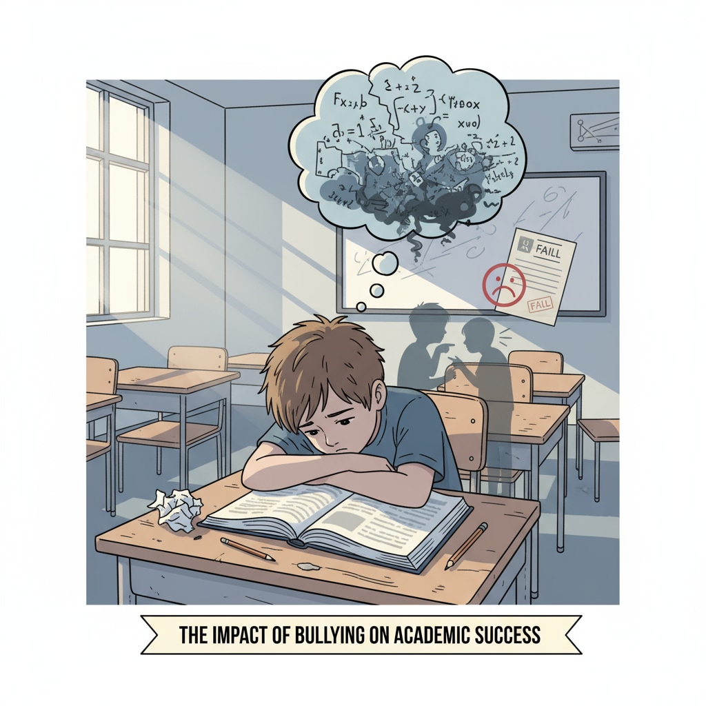 Sad student at desk due to negative impact of bullying on academic performance in context of school safety and principal inaction