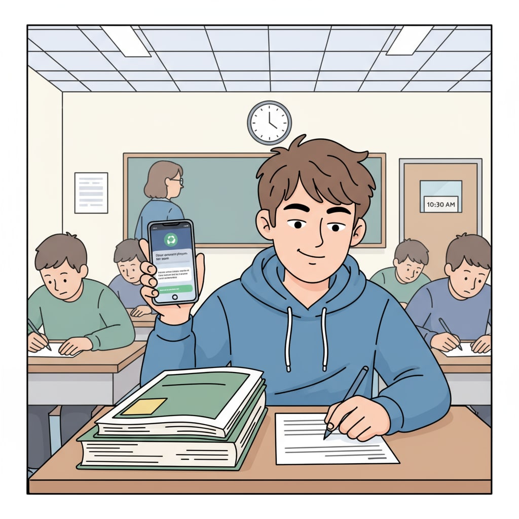Student using ChatGPT for cheating during an exam