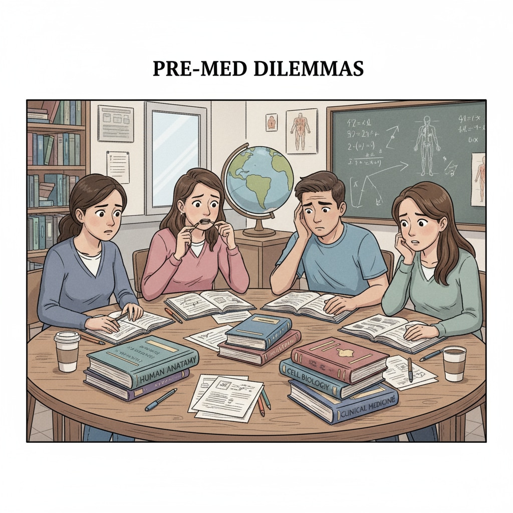 High school medical prep students showing signs of learning anxiety while studying for medical school entrance exams.