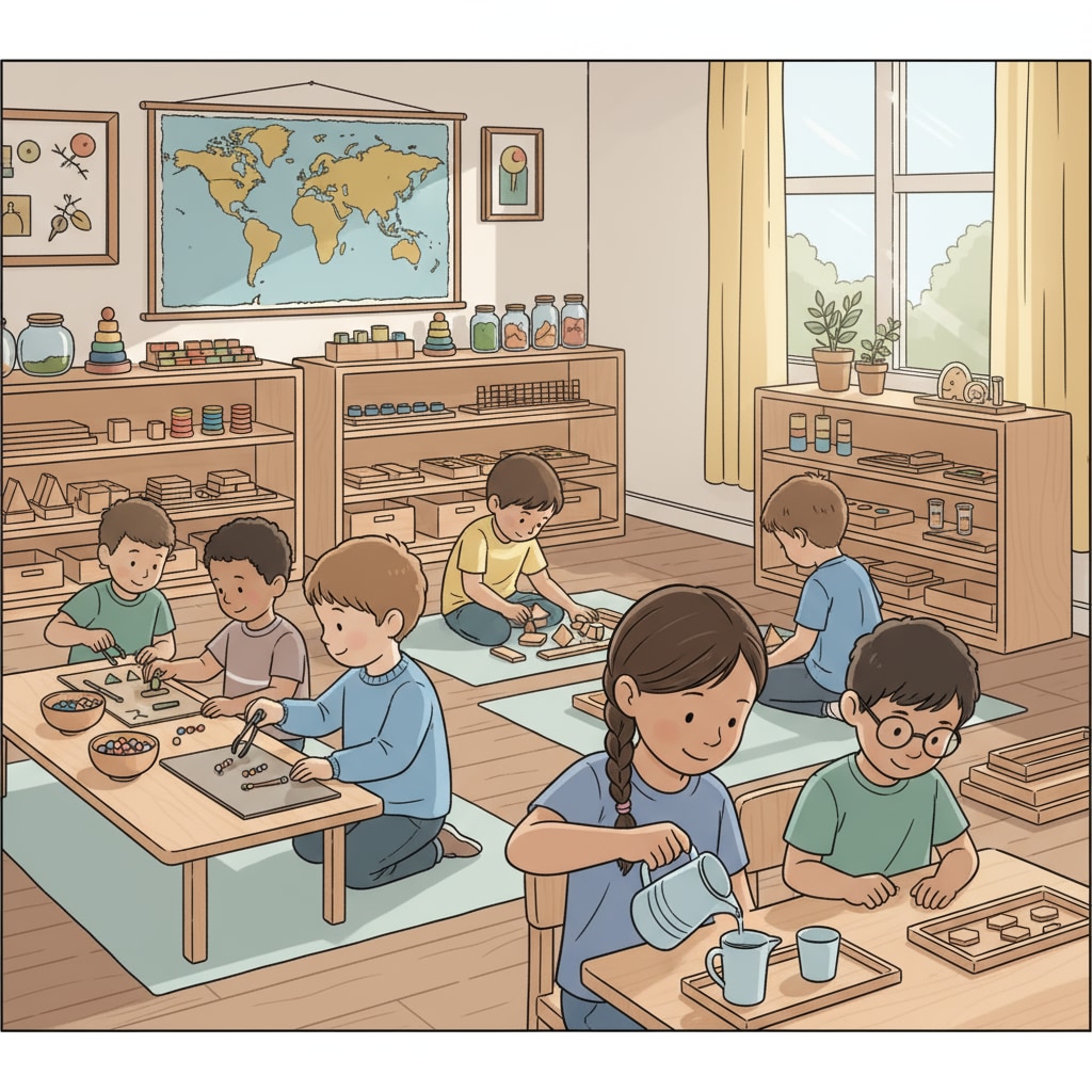 Children in a Montessori classroom representing alternative education