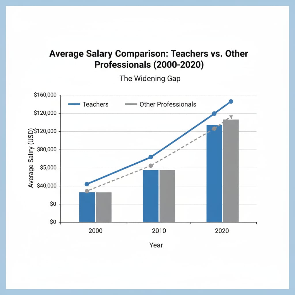 Graph depicting the salary gap between teachers and other professionals contributing to teacher shortage.