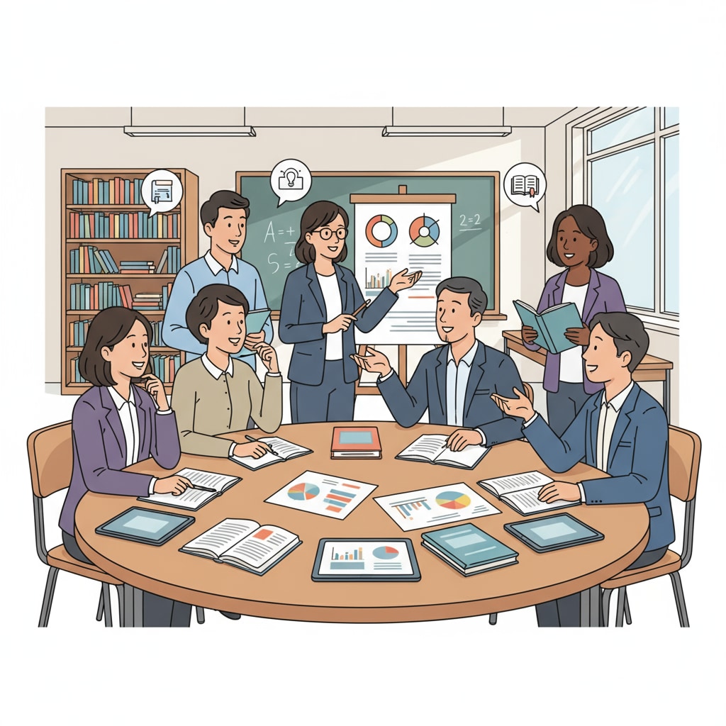 Non-white parents and teachers discussing educational investment and curriculum in a school setting