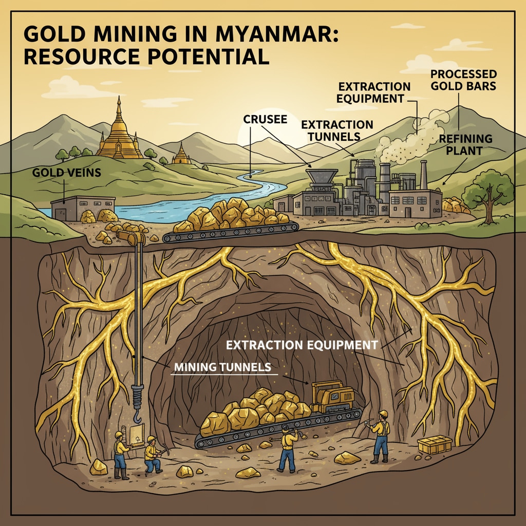 A mine in Myanmar indicating its gold resources