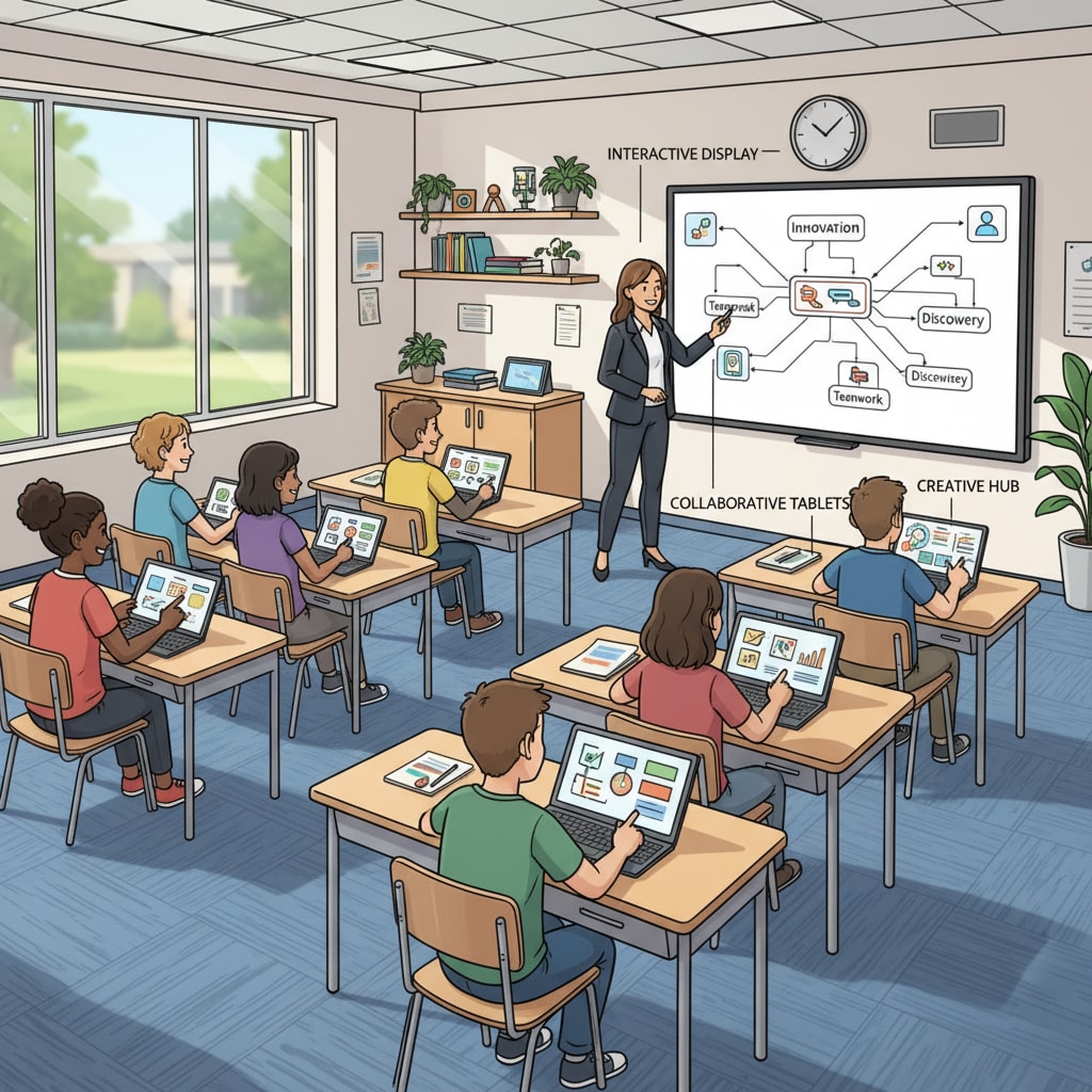 Modern primary education classroom with innovative teaching methods