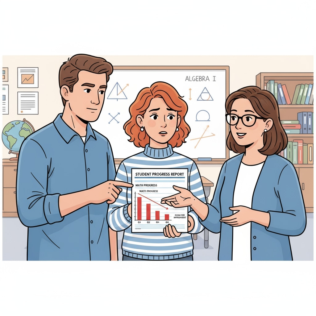 Parents and teacher discussing high school math education