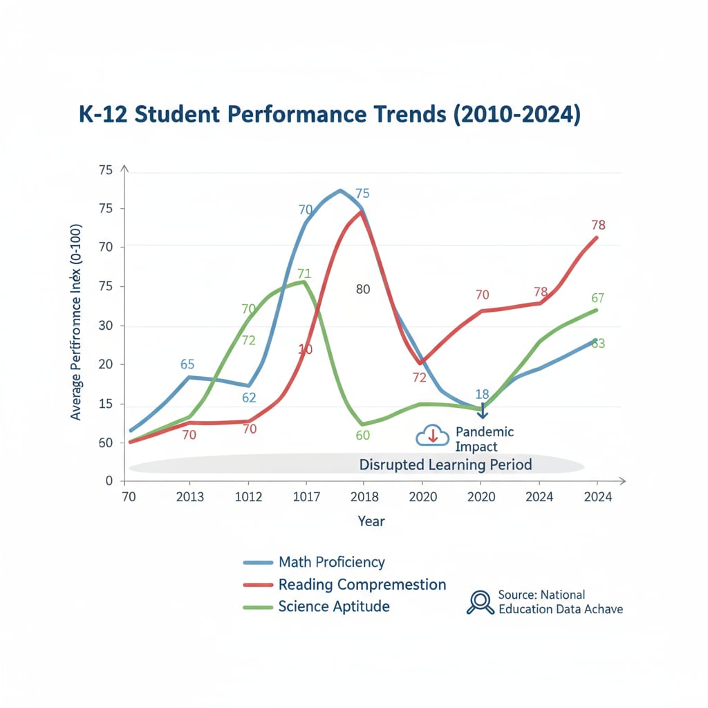 Graph of K12 student performance trends related to education statistics, PISA tests, and school data