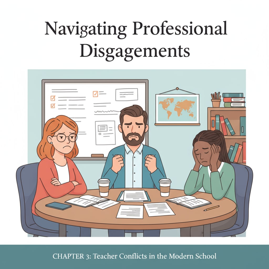 Image depicting teacher conflicts in a school environment related to hostile work environments, teacher conflicts, and school management