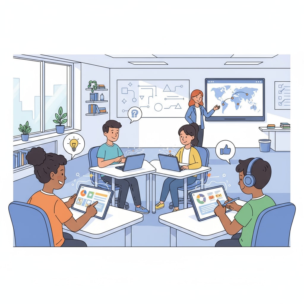 Students using tablets for educational technology - enhanced classroom learning and engagement
