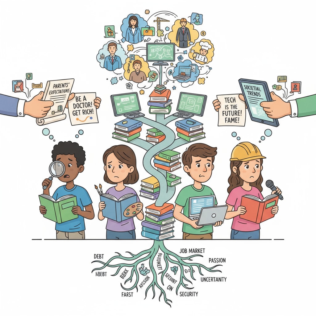 Students facing confusion in making education choices due to social pressures and in search of their life goals.
