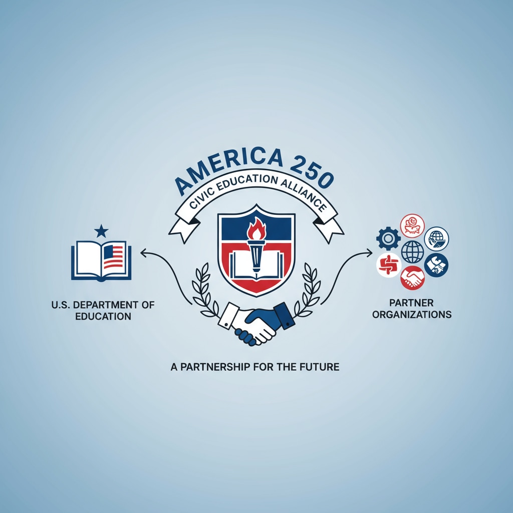 Logo of the America 250 Civic Education Alliance formed by the U.S. Department of Education