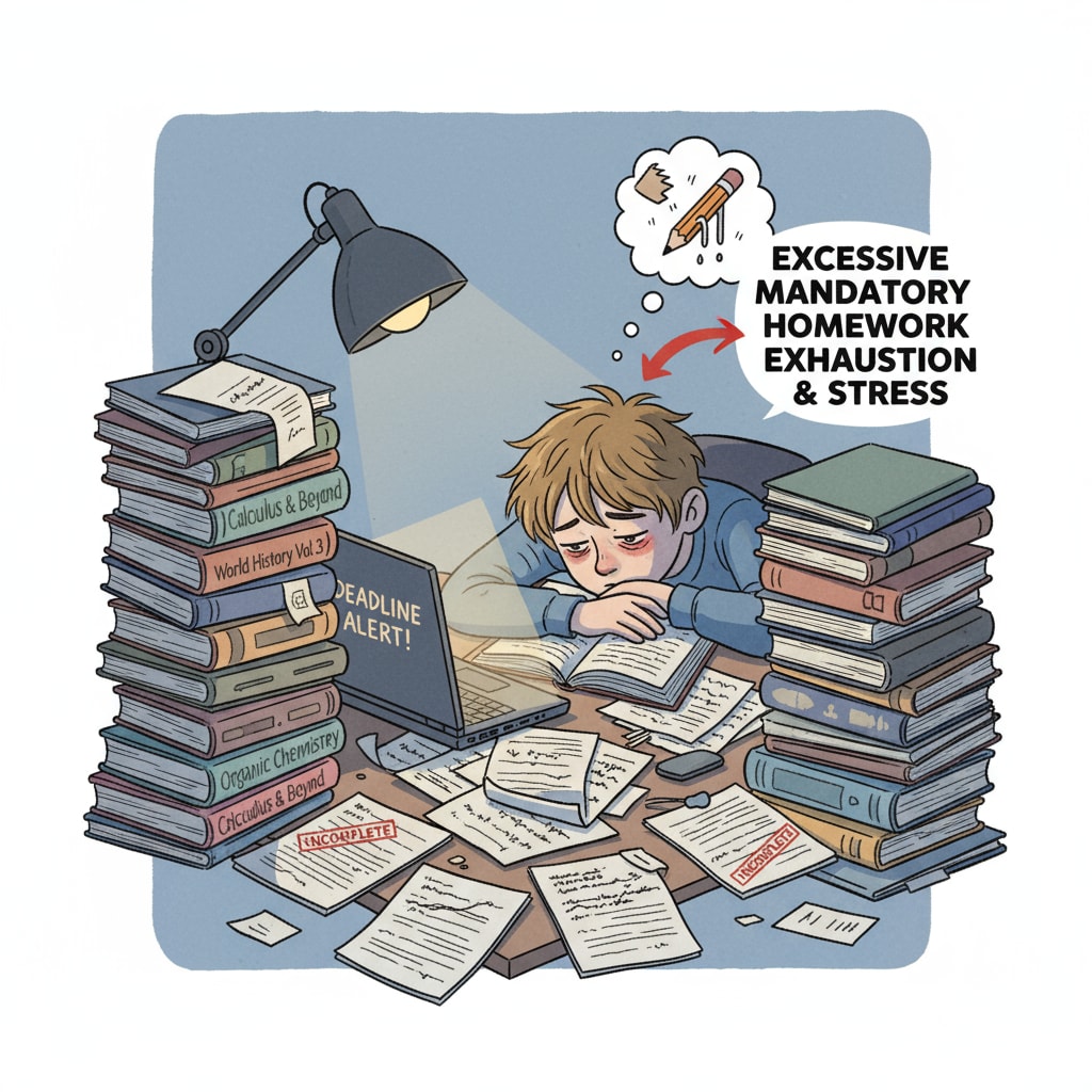 Student stressed by excessive mandatory homework, related to self-motivation and personal responsibility