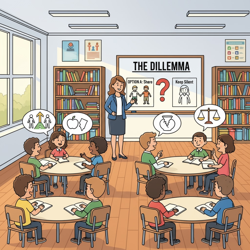 Classroom discussion on moral relativism, common values, and social division