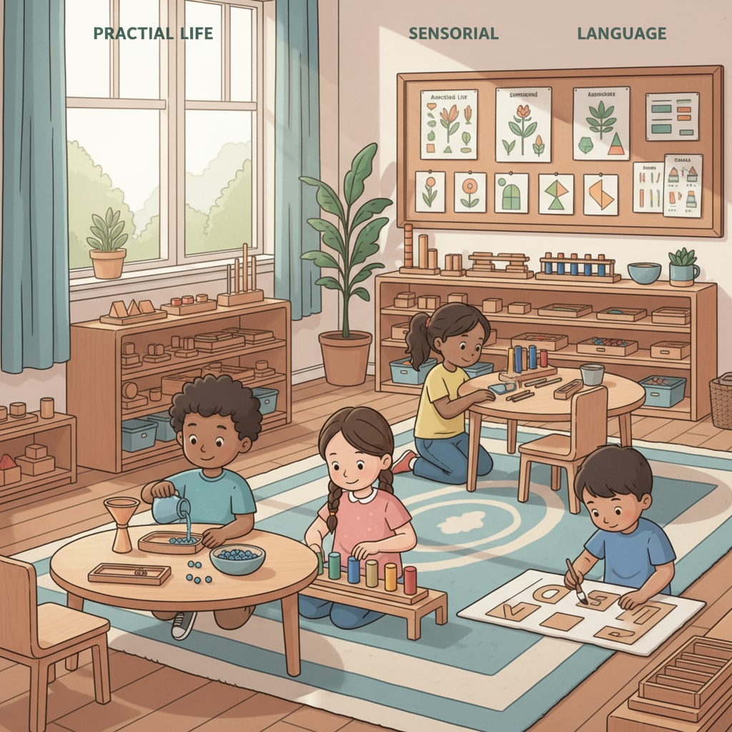 A 2e high ability child engaged in Montessori learning
