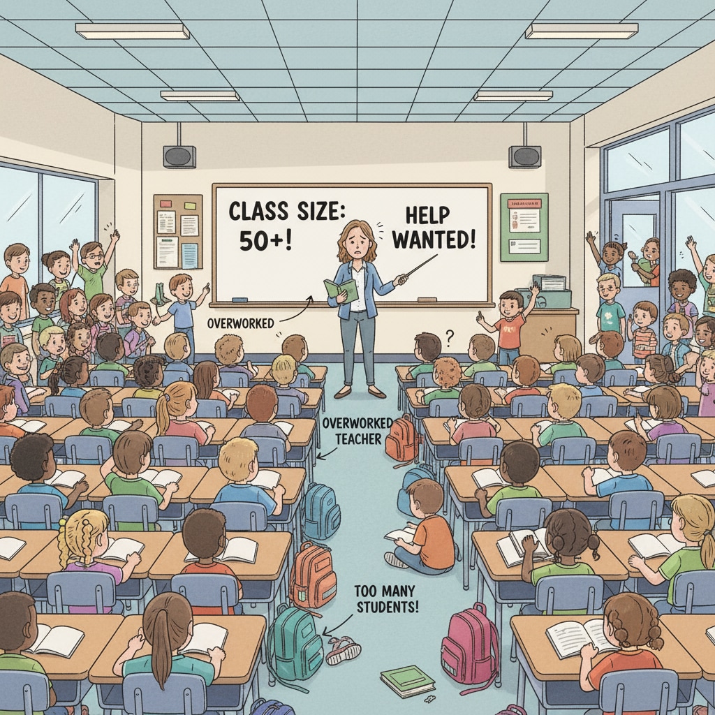 Classroom scene highlighting teacher shortage in the context of student diversion and mathematics education
