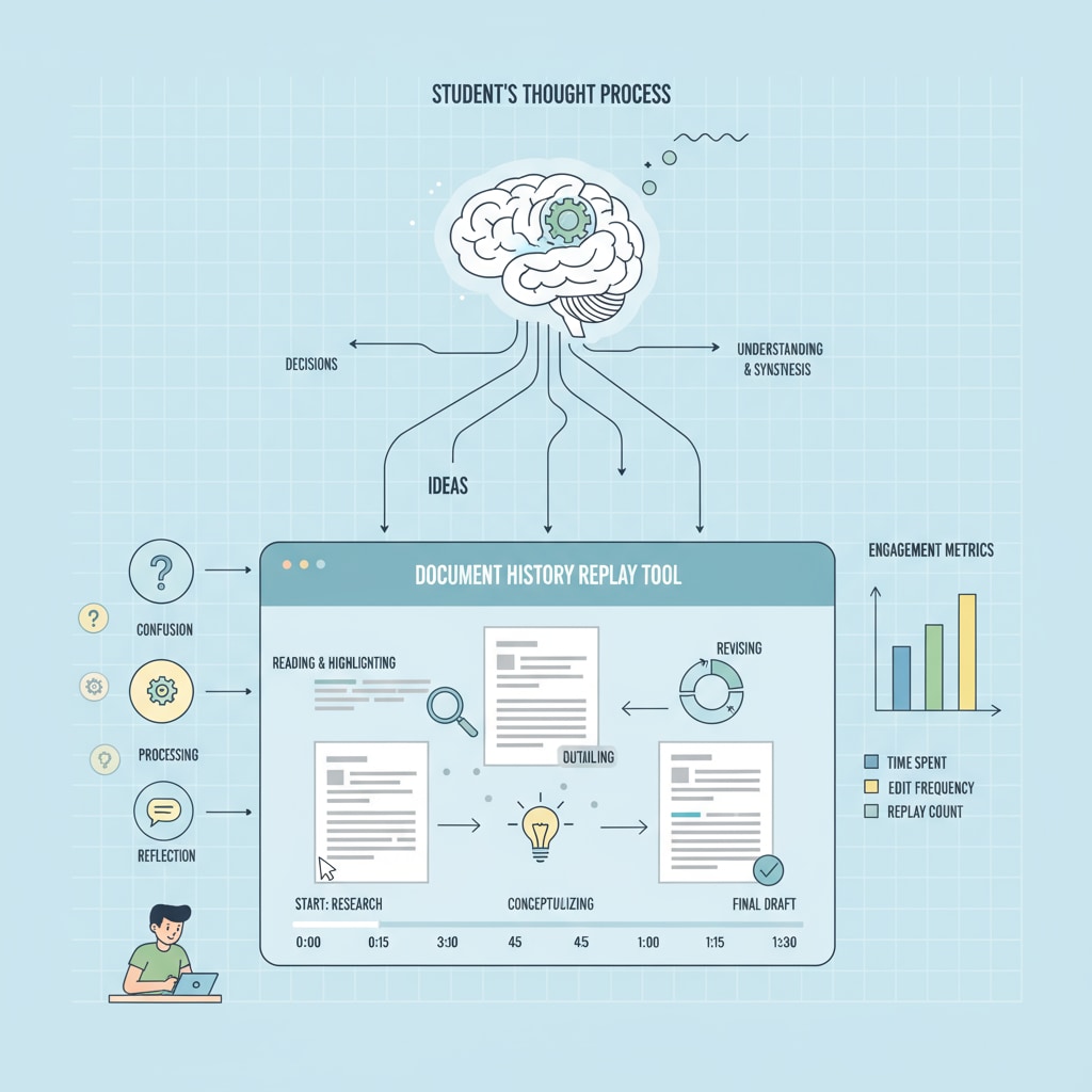 Visualization of student thought process using document history replay for academic integrity and teaching evaluation