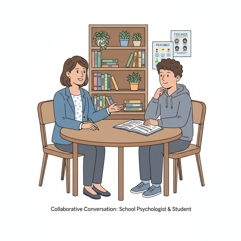 A school psychologist engaged in a counseling session relevant to educational career choices