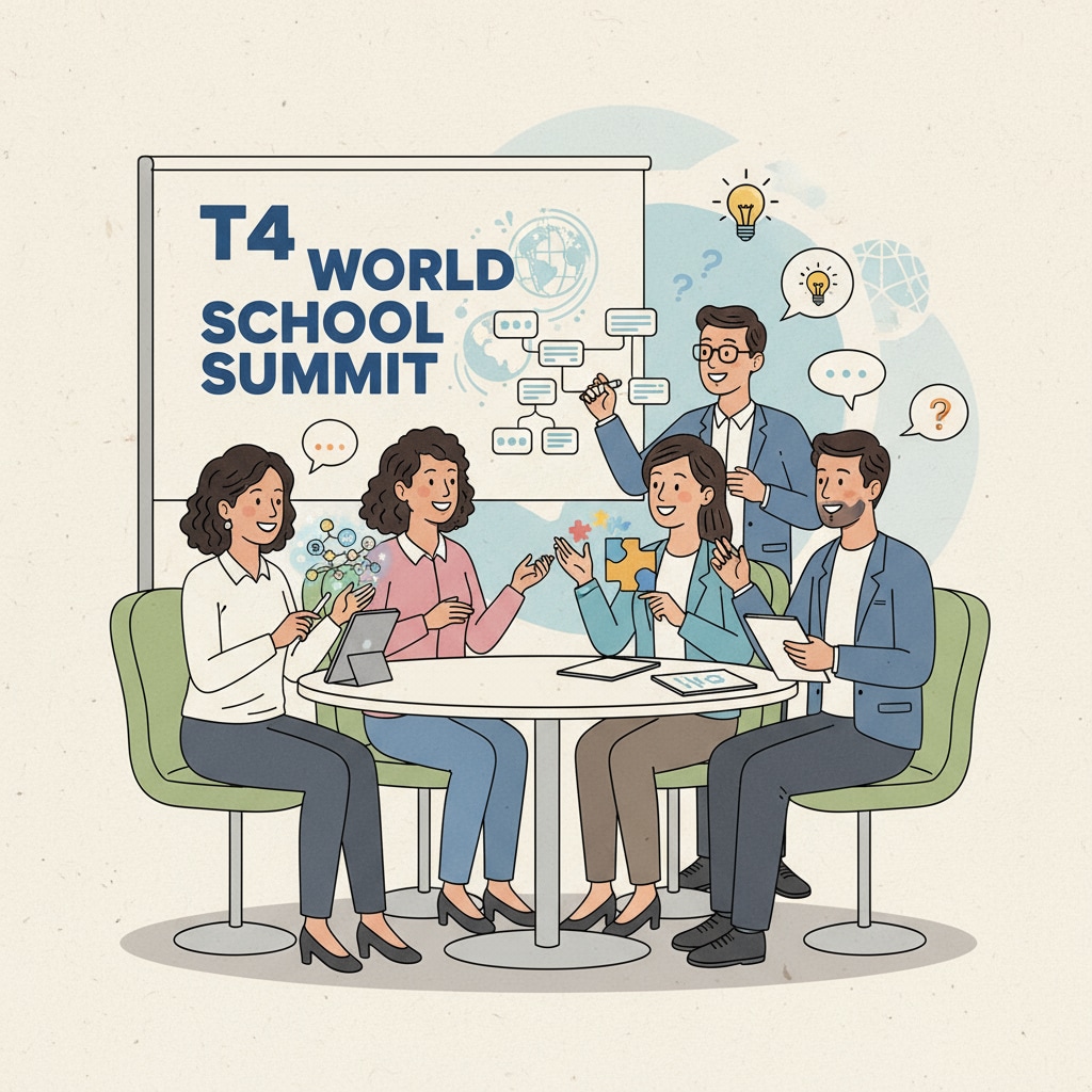 Educators discussing at the T4 World School Summit, relevant to T4 World School Summit's role in education and fundraising