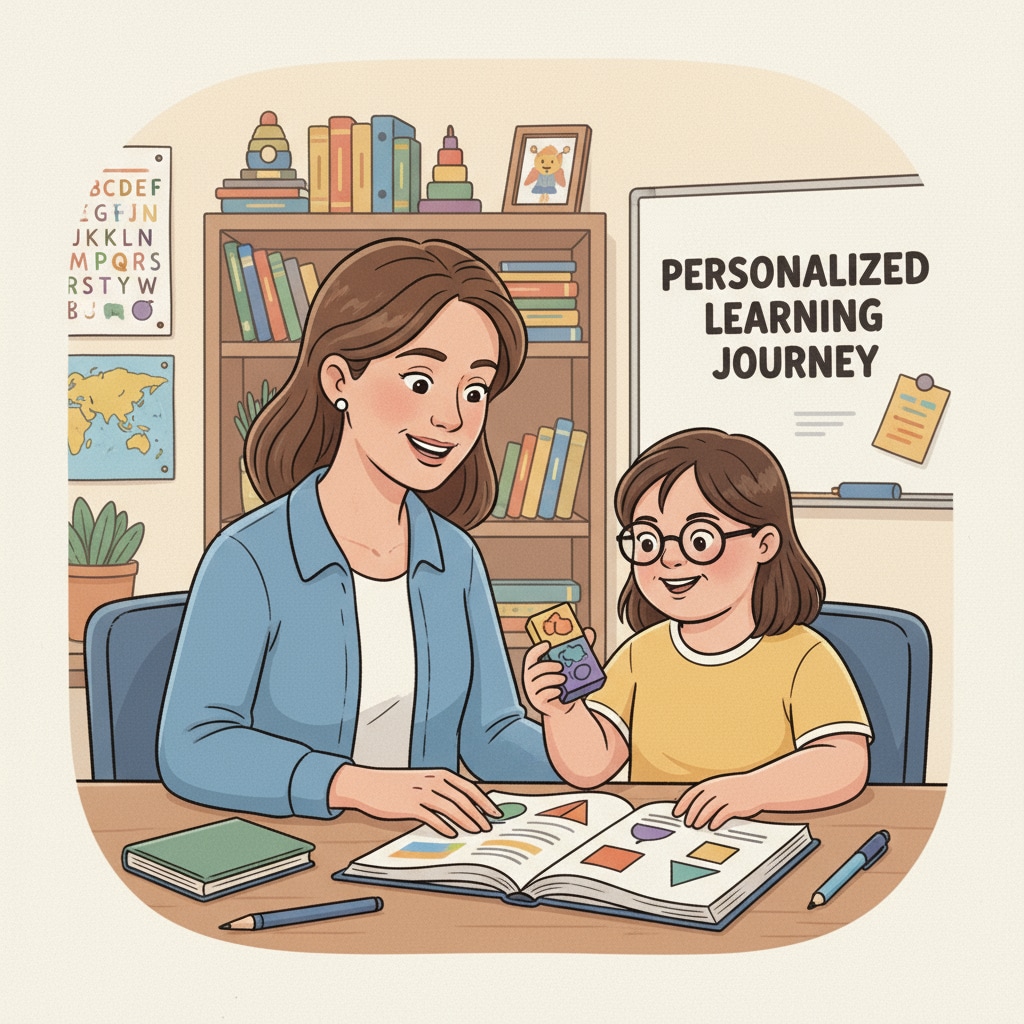 A special needs child studying at home with their parent, related to educational choices, homeschooling, and school trauma