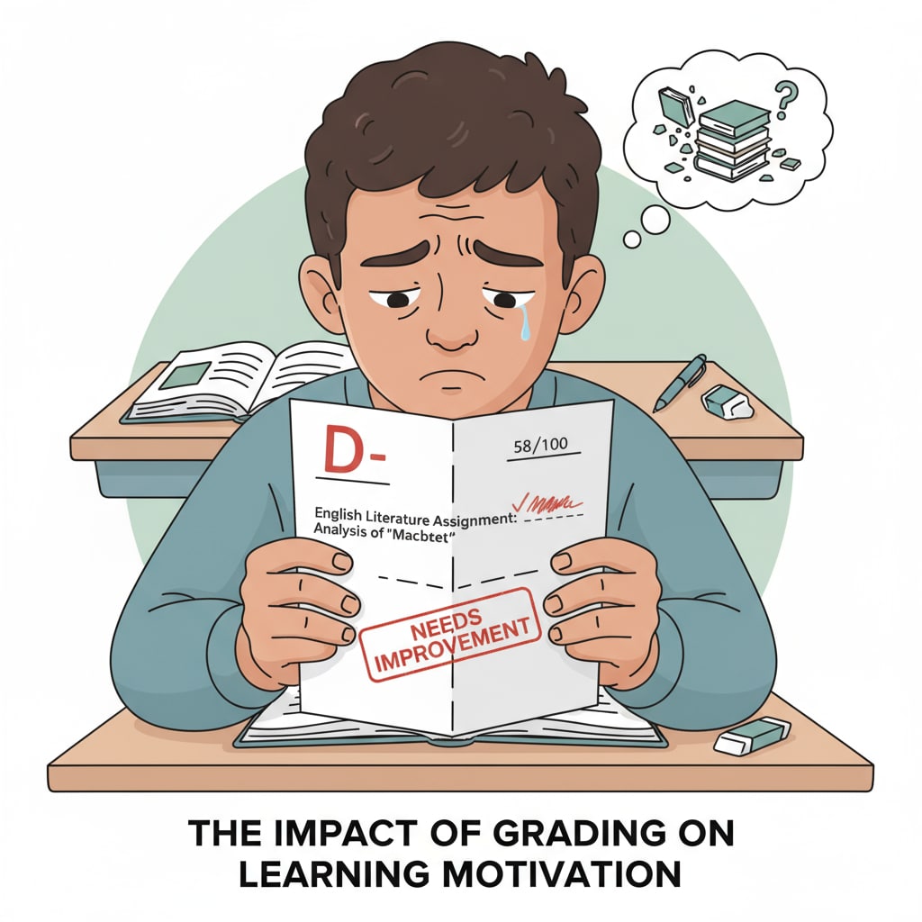 Disappointed student due to a low grade in Grade 9 English literature assignment affecting learning experience