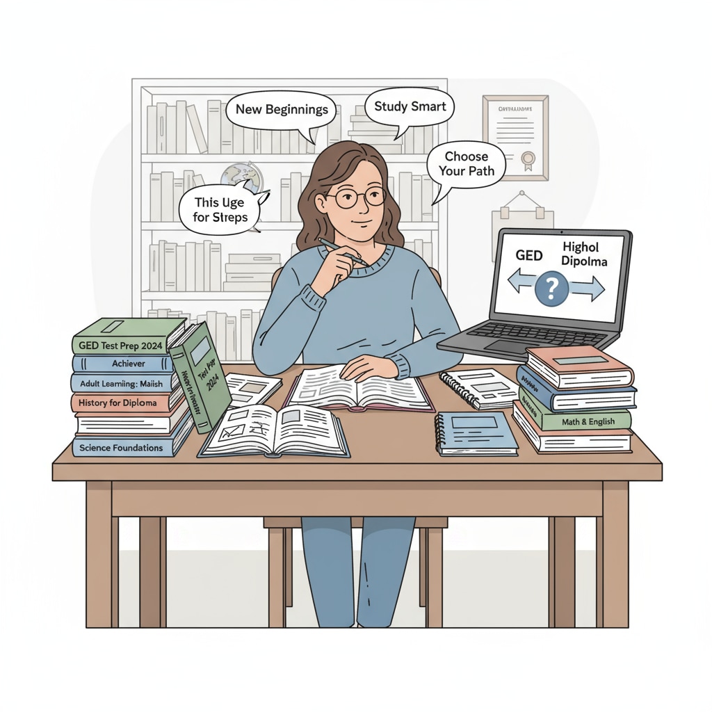 An adult learner studying for GED and high school diploma courses for college applications