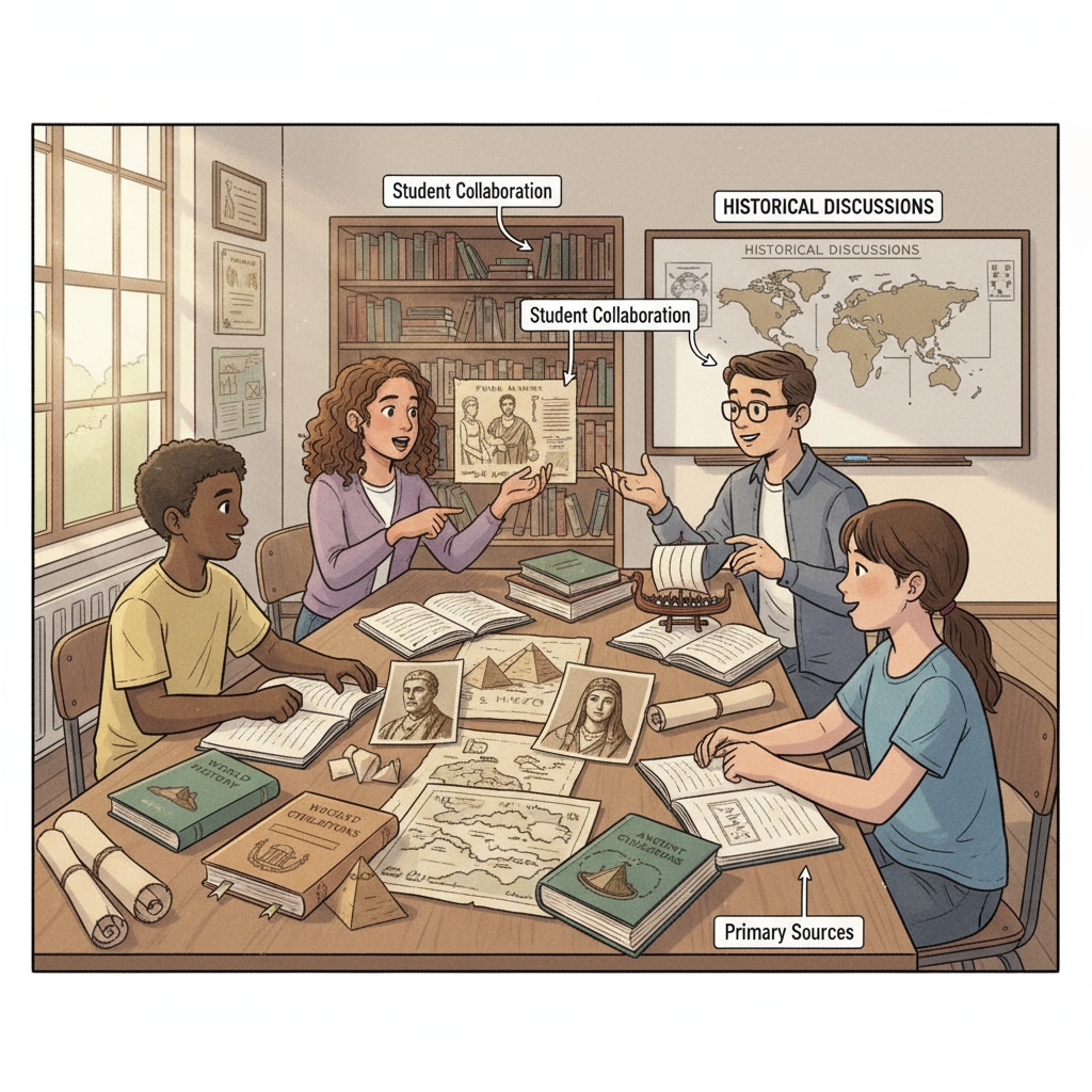 Classroom scene promoting historical knowledge for educational standards and civic literacy