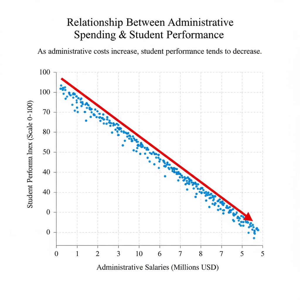 Graph showing the inverse correlation between administrative salaries and student performance