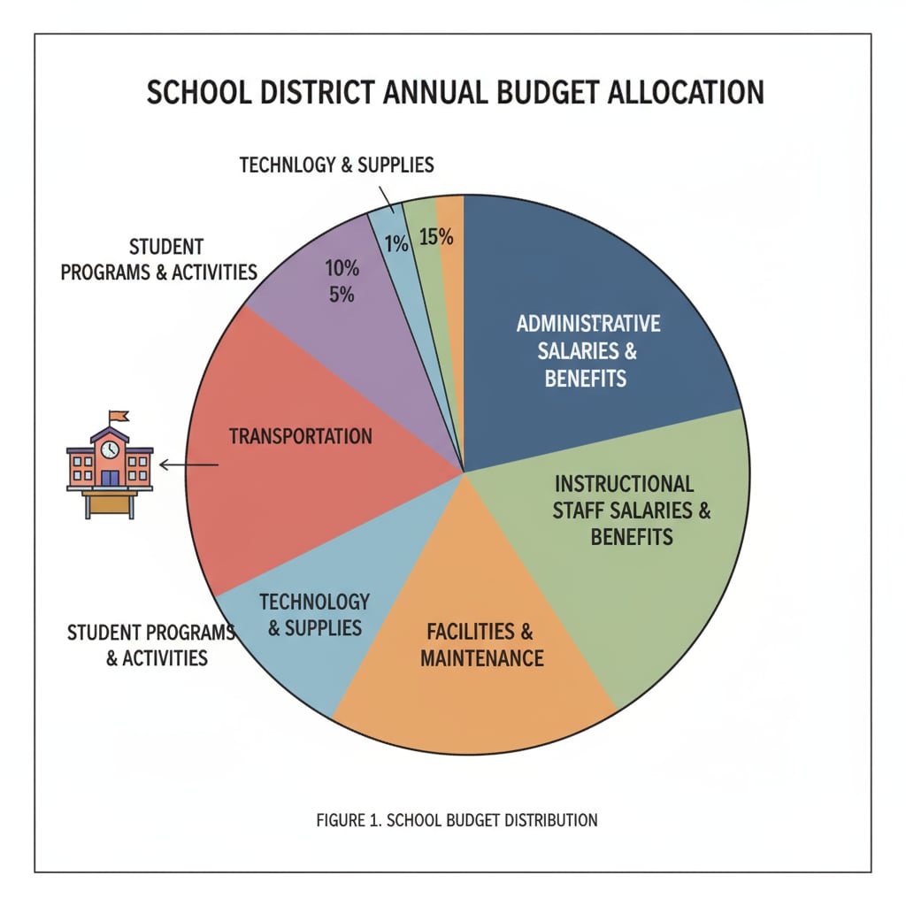 School budget pie chart highlighting high administrative salary share