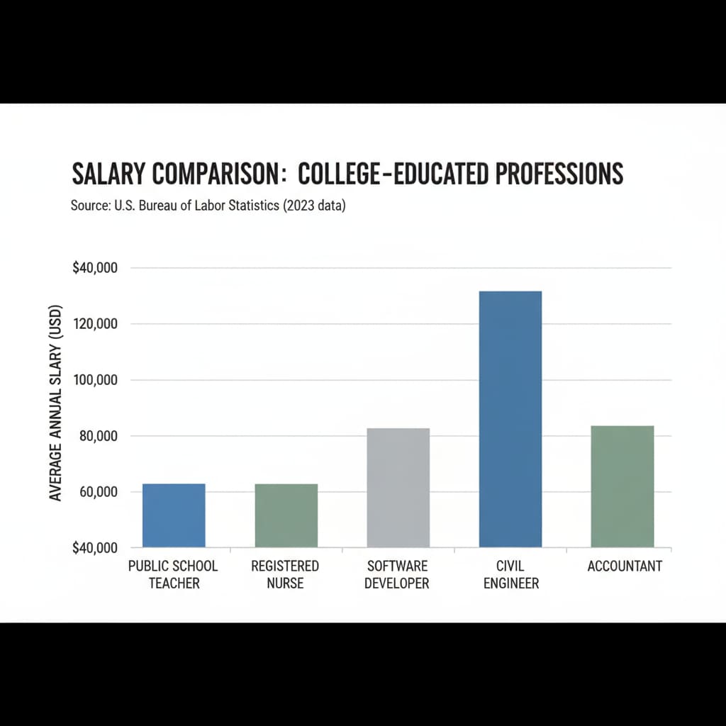Illustration showing the income gap between teachers and other college graduates contributing to teacher shortage