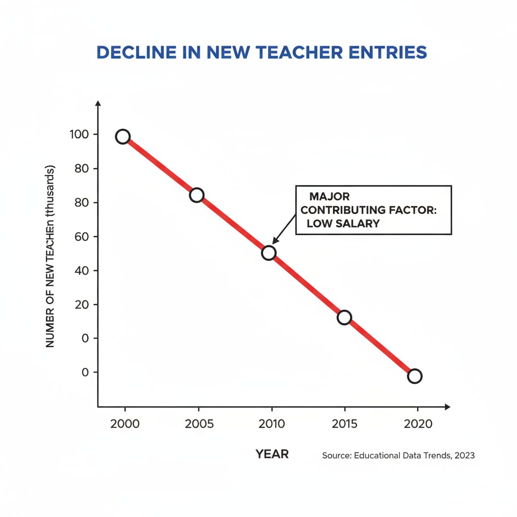 Graph depicting the decline in new teachers due to salary - related teacher shortage
