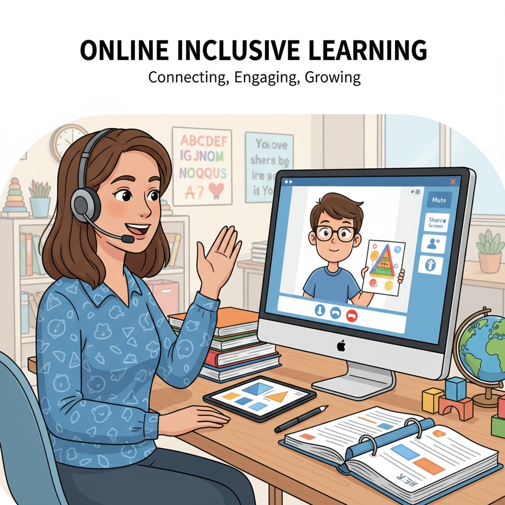 A special education teacher engaged in an online tutoring session