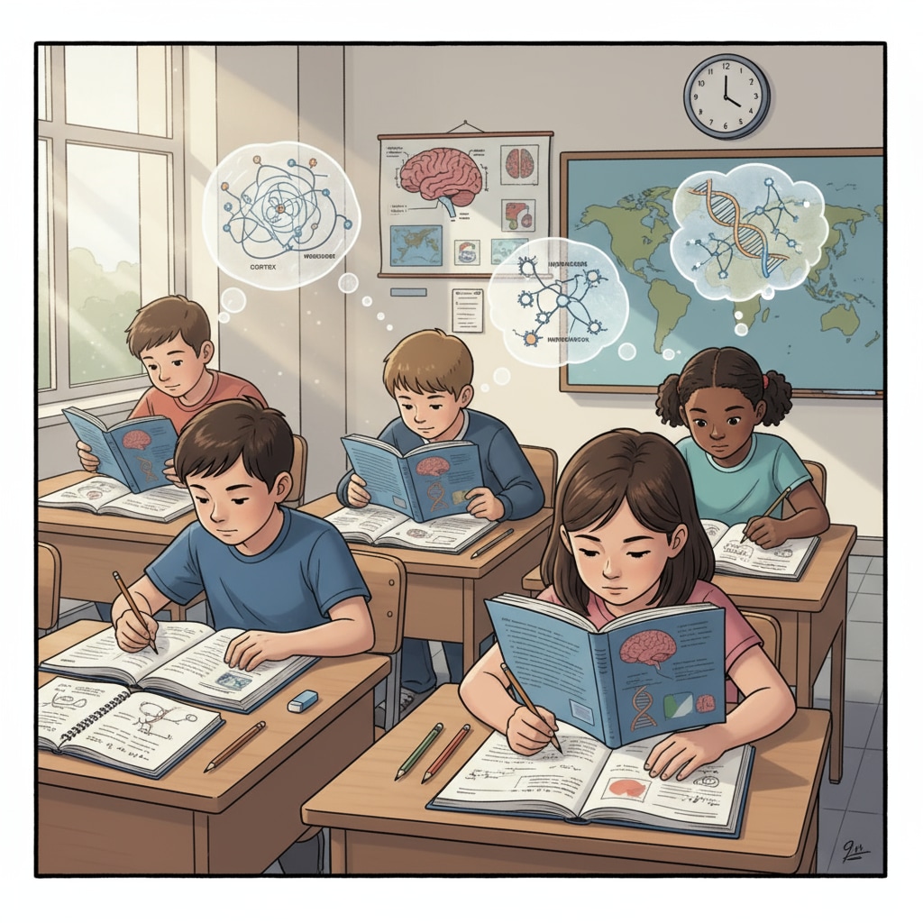 Students studying and the process of memory development in K12 education