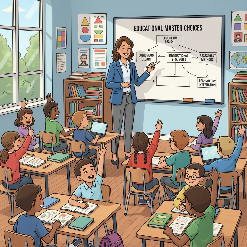 A teacher implementing curriculum and instruction in the classroom related to educational master career development