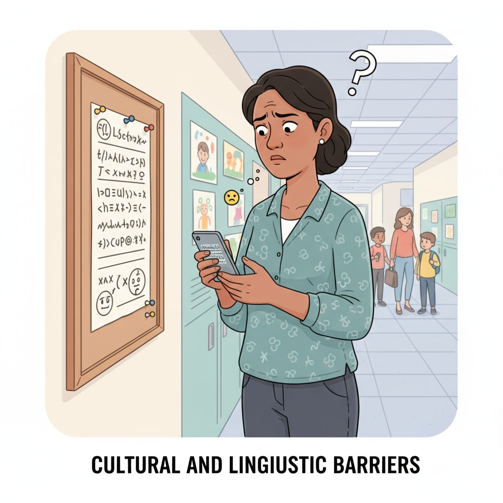 Non-white parent facing language barrier in accessing educational information.