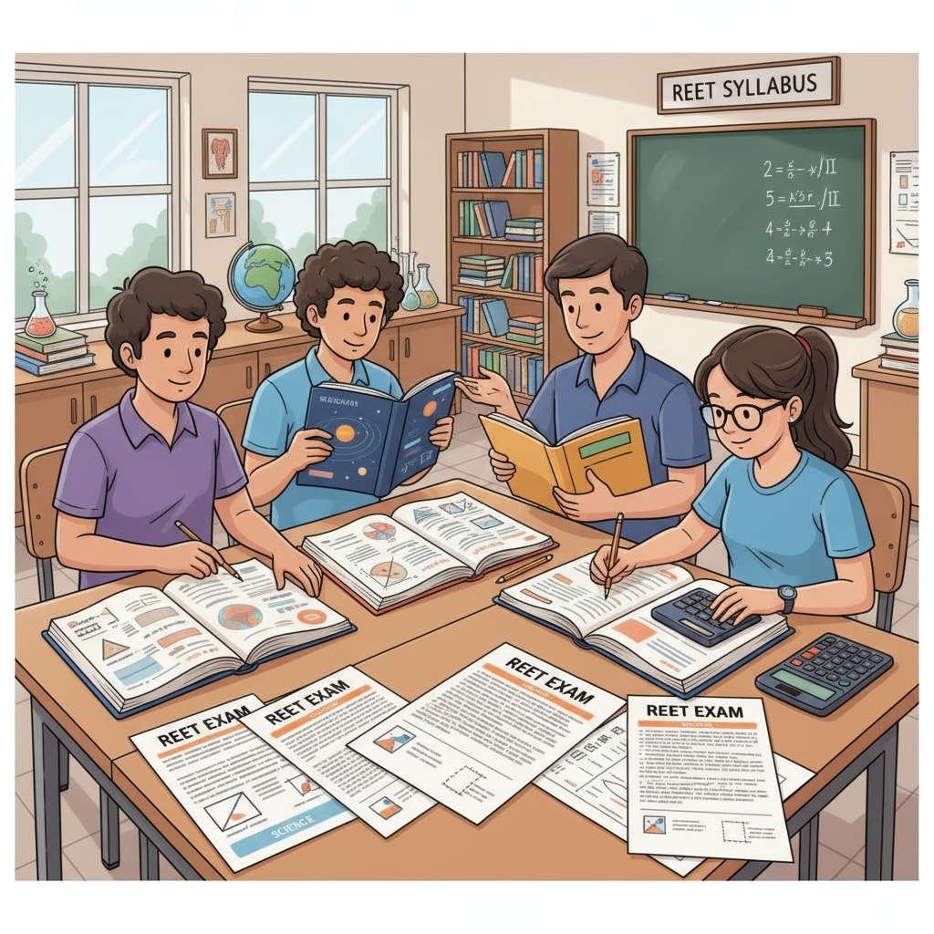 Students studying science and math for the REET exam