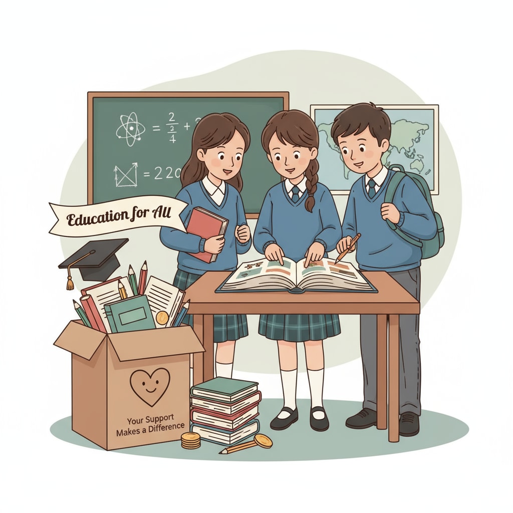 Students with a donation box for tuition fee support