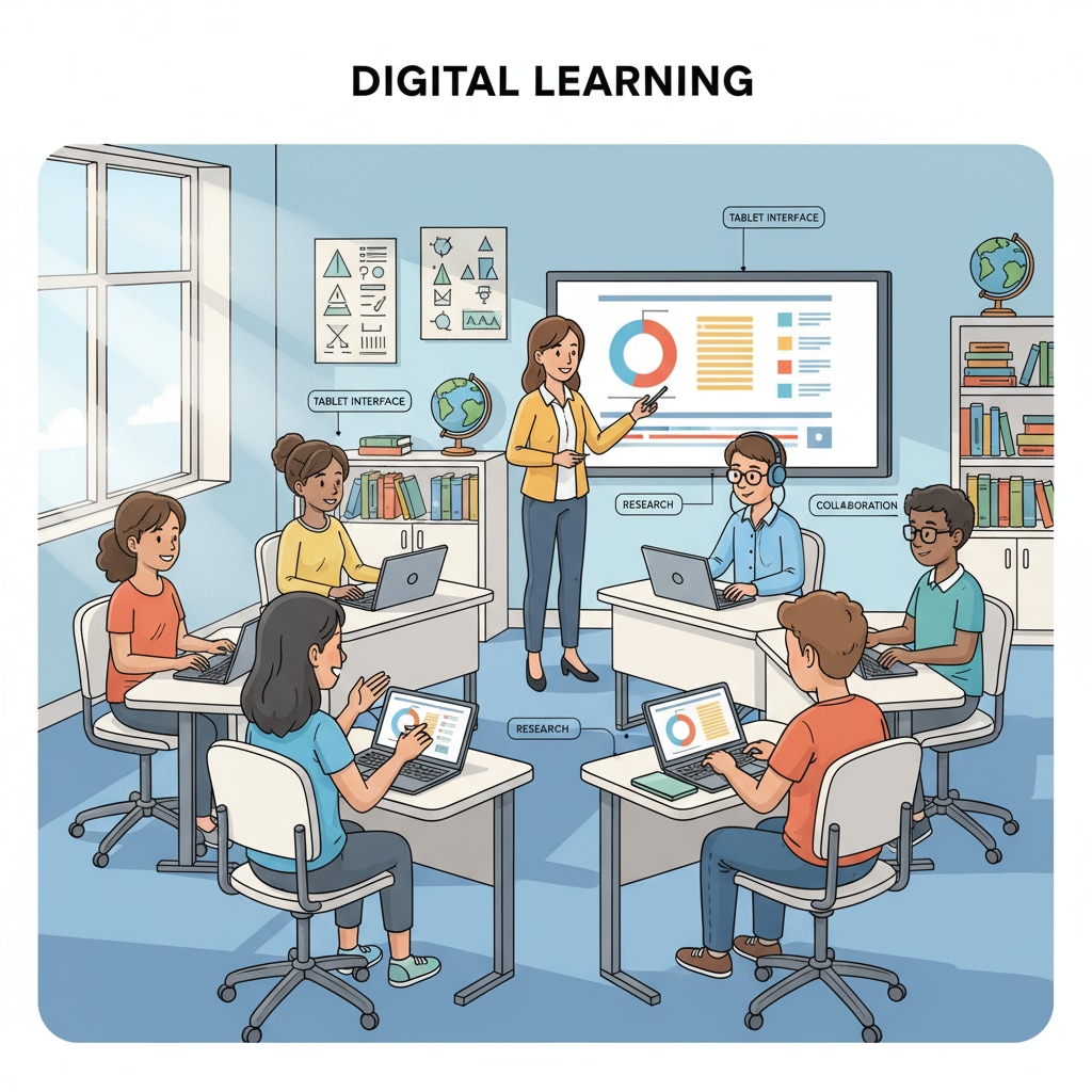Students actively participating in a class using educational technology for enhanced learning